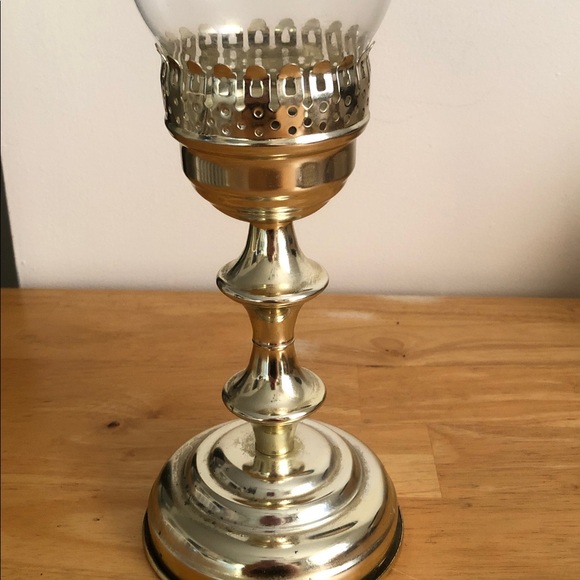 Elegant Gold VTG Glass candle Hurricane Lamp - Picture 4 of 11